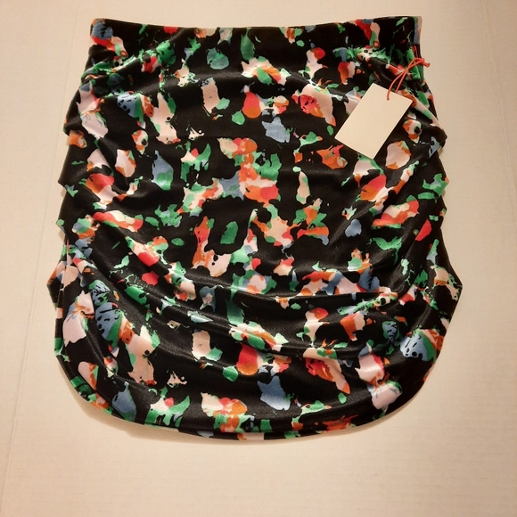 Open Edit Brushstroke Skirt Women's Medium  Black Ruched Mini Bodycon Stretch - Picture 2 of 6